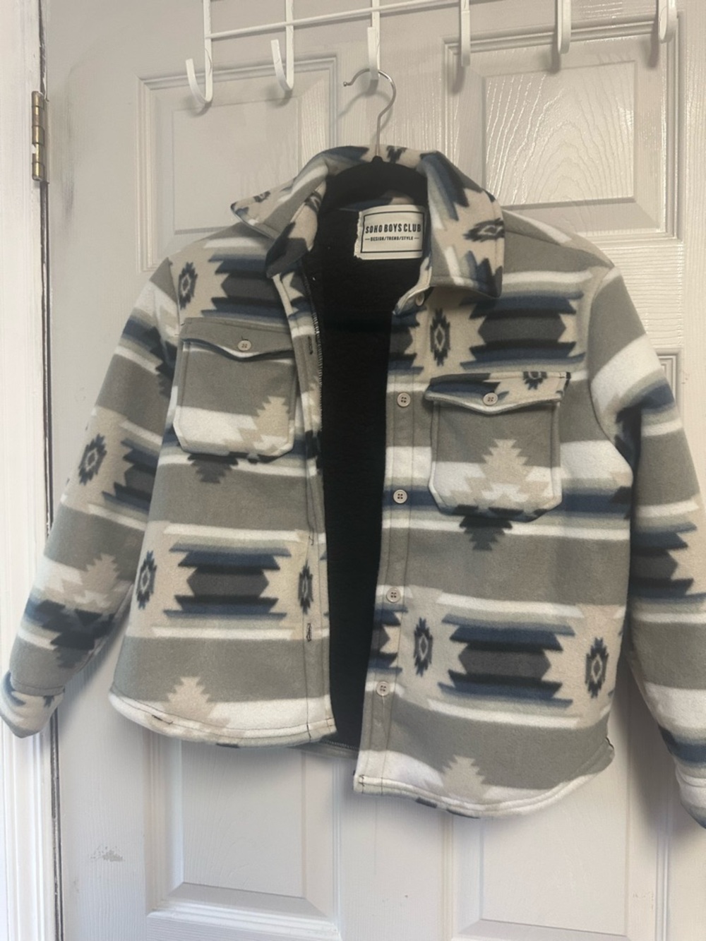 Soho Grey and Navy Aztec Fleece Jacket for Kids
